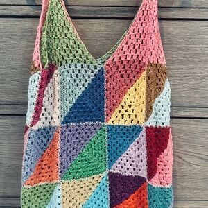 Rainbow colored Rosie Carmine crocheted top. Size m.